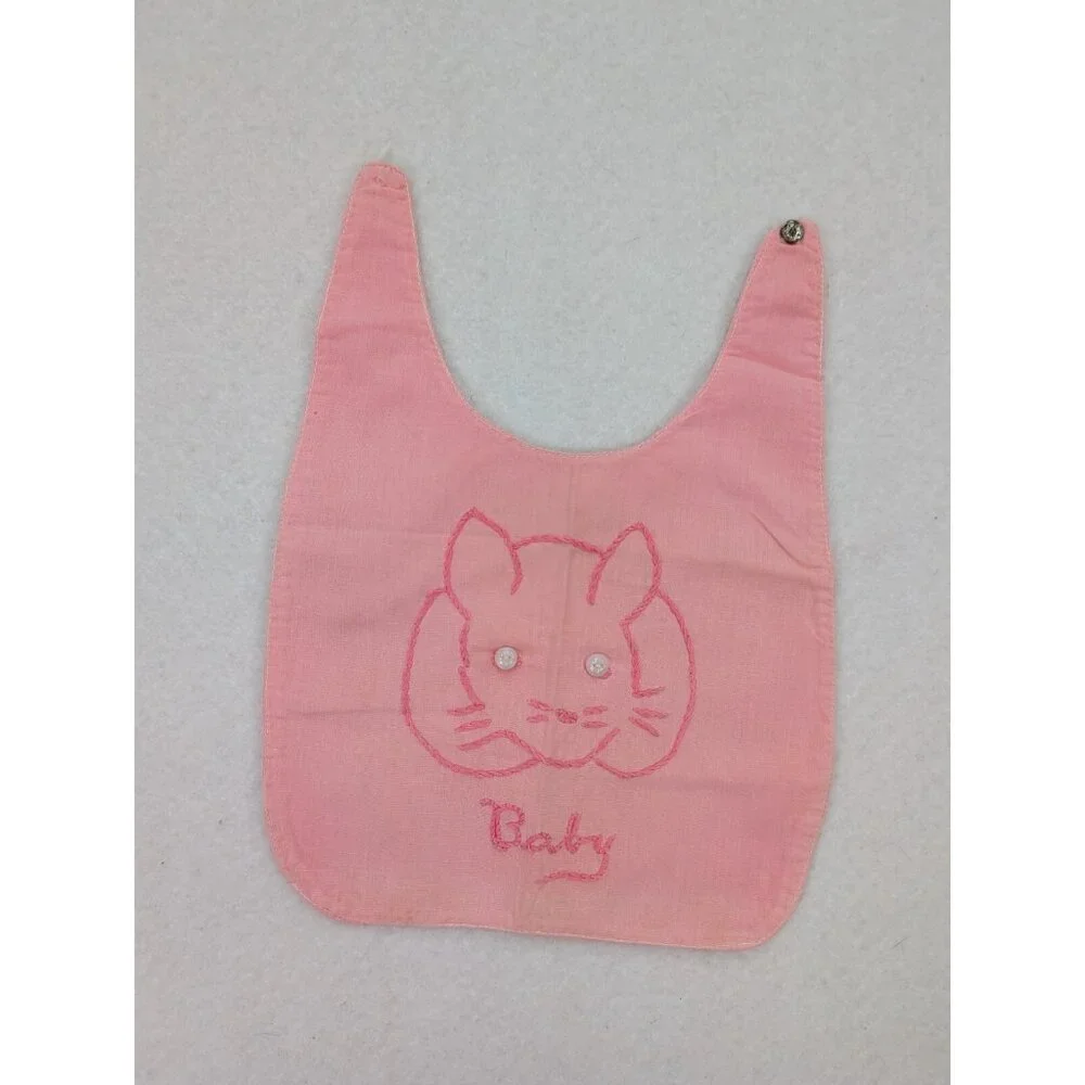 Vintage Baby Bib Pink Bunny Rabbit - Flaws